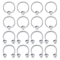 Briana Williams 8 Paar Nasenpiercing Ring Septum Nasenring Edelstahl 1.6mm Hufeisen Klemmkugel Piercing Nase Lippe Ohr Schmuck von Briana Williams