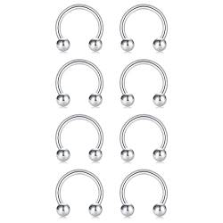 Briana Williams 8stk Silber Circular Barbell Hufeisen Piercing Ring Nasenring Nasenpiercing 20/18/16/14/12 Gauge Chirurgenstahl von Briana Williams