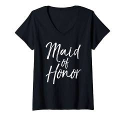 Damen Maid of Honor Shirt Fun Cute Damen Hochzeit Tee T-Shirt mit V-Ausschnitt von Bride & Groom Wedding Design Studio