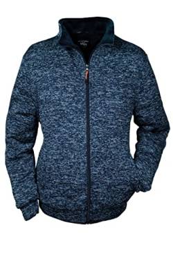 Brigg Herren Fleecejacke in Strick-Optik mit sehr weichem Futter - Sweatjacke mit hohem Kragen und Reißverschluss in Blau-Melange Größe L von Brigg