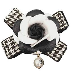BrillaBenny Brosche Blume Kamelia Perle Luxus Leder weiß und schwarz Pin Brooch weiß & schwarz Damen Jewels von Brillabenny