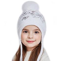 Brillabenny Mütze für Mädchen, einfach, mit Strasssteinen, 2 – 6 Jahre, echtes Fell, Weiß Strass, von Brillabenny