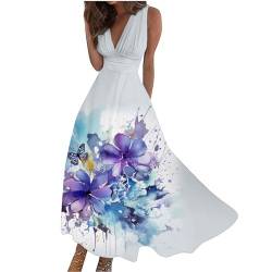 Sommerkleid für Damen, schick und elegant, ärmellos, V-Ausschnitt, Maxikleid, große Größe, fließend, Strandkleid, 2024, lässig, locker, Farbverlauf, Tanktop-Kleid, 028-Violett, X-Large von Bringbring_sweatshirt