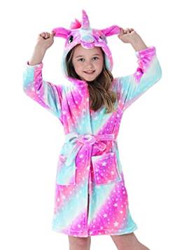 Brinny Kinder Bademantel Mit Kapuze Hoodie Sanft Einhorn Nachtwäsche Flanell Kuschelweicher Fleece Morgenmantel Pyjamas Bathrobe Kleinkind für Mädchen Jungen 10-11 Jahren von Brinny