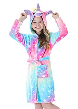 Brinny Kinder Bademantel Mit Kapuze Hoodie Sanft Einhorn Nachtwäsche Flanell Kuschelweicher Fleece Morgenmantel Pyjamas Bathrobe Kleinkind für Mädchen Jungen 8-9 Jahren von Brinny