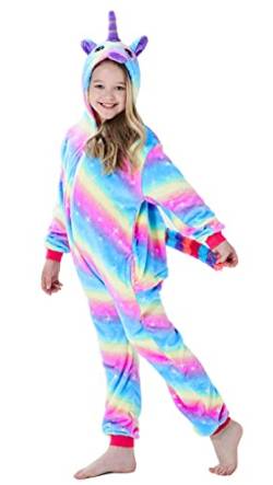 Onesie Pyjama Kinder Schlafanzug Einteiler Tier Jumpsuit Cosplay Kostüme Tier Outfit Kapuze Strampler Nachtwäsche Halloween Weihnachten Party Nachthemd Unisex Junge Mädchen 04,130-140cm von Brinny