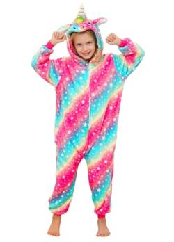 Onesie Pyjama Kinder Schlafanzug Einteiler Tier Jumpsuit Cosplay Kostüme Tier Outfit Kapuze Strampler Nachtwäsche Halloween Weihnachten Party Nachthemd Unisex Junge Mädchen 05,120-130cm von Brinny