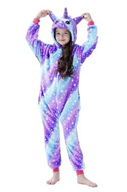 Onesie Pyjama Kinder Schlafanzug Einteiler Tier Jumpsuit Cosplay Kostüme Tier Outfit Kapuze Strampler Nachtwäsche Halloween Weihnachten Party Nachthemd Unisex Junge Mädchen 09,100-110cm von Brinny