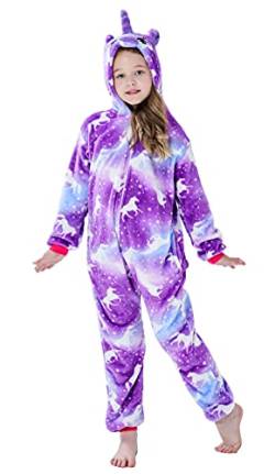 Onesie Pyjama Kinder Schlafanzug Einteiler Tier Jumpsuit Cosplay Kostüme Tier Outfit Kapuze Strampler Nachtwäsche Halloween Weihnachten Party Nachthemd Unisex Junge Mädchen 11,130-140cm von Brinny