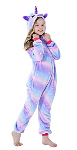 Onesie Pyjama Kinder Schlafanzug Einteiler Tier Jumpsuit Cosplay Kostüme Tier Outfit Kapuze Strampler Nachtwäsche Halloween Weihnachten Party Nachthemd Unisex Junge Mädchen 12,100-110cm von Brinny