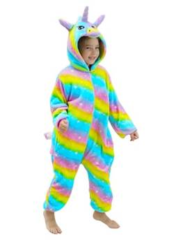 Onesie Pyjama Kinder Schlafanzug Einteiler Tier Jumpsuit Cosplay Kostüme Tier Outfit Kapuze Strampler Nachtwäsche Halloween Weihnachten Party Nachthemd Unisex Junge Mädchen 13,110-120cm von Brinny