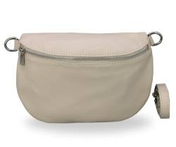 BRISE Damen Bauchtasche AFIA Handgemachte Umhängetasche Crossbody Bag Echtes Leder mit Ledergurt + Breiten Gemusterten Riemen 3 Fächer Stylische Made in Italy Gürteltasche (Beige - 1) von Brise Art