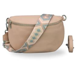 BRISE Damen Bauchtasche AFIA Handgemachte Umhängetasche Crossbody Bag Echtes Leder mit Ledergurt + Breiten Gemusterten Riemen 3 Fächer Stylische Made in Italy Gürteltasche (Rose - 5) von Brise Art