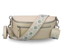 BRISE Damen Bauchtasche LUCIA Handgemachte Umhängetasche Crossbody Bag Echtes Leder mit Ledergurt + Breiten Gemusterten Riemen 3 Fächer Stylische Made in Italy Gürteltasche (Beige - 2) von Brise Art