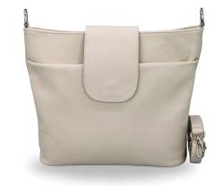 BRISE Damen Umhängetasche ELLIE Handgemachte Crossbody Bag Echtes Leder mit Ledergurt + Breiten Gemusterten Riemen 7 Fächer Wasserdichte Stylische Made in Italy Schultertasche (Beige - 1) von Brise Art