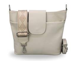 BRISE Damen Umhängetasche ELLIE Handgemachte Crossbody Bag Echtes Leder mit Ledergurt + Breiten Gemusterten Riemen 7 Fächer Wasserdichte Stylische Made in Italy Schultertasche (Beige - 3) von Brise Art