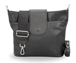 BRISE Damen Umhängetasche ELLIE Handgemachte Crossbody Bag Echtes Leder mit Ledergurt + Breiten Gemusterten Riemen 7 Fächer Wasserdichte Stylische Made in Italy Schultertasche (Schwarz - 5) von Brise Art