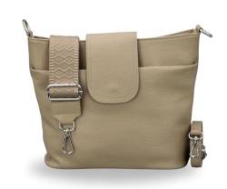 BRISE Damen Umhängetasche ELLIE Handgemachte Crossbody Bag Echtes Leder mit Ledergurt + Breiten Gemusterten Riemen 7 Fächer Wasserdichte Stylische Made in Italy Schultertasche (Taupe - 5) von Brise Art