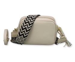 BRISE Umhängetasche für Damen KIRA Handgemachte Crossbody Bag Schultertasche aus 100% Echtleder mit Ledergurt + Breiten Gemusterten Riemen Verstellbarer Gurt Made in Italy (Beige - 4) von Brise Art