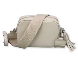 BRISE Umhängetasche für Damen KIRA Handgemachte Crossbody Bag Schultertasche aus 100% Echtleder mit Ledergurt + Breiten Gemusterten Riemen Verstellbarer Gurt Made in Italy (Beige - 5) von Brise Art