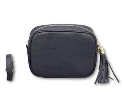 BRISE Umhängetasche für Damen KIRA Handgemachte Crossbody Bag Schultertasche aus 100% Echtleder mit Ledergurt + Breiten Gemusterten Riemen Verstellbarer Gurt Made in Italy (Dunkelblau - 1) von Brise Art