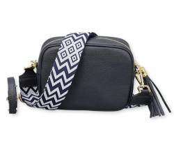 BRISE Umhängetasche für Damen KIRA Handgemachte Crossbody Bag Schultertasche aus 100% Echtleder mit Ledergurt + Breiten Gemusterten Riemen Verstellbarer Gurt Made in Italy (Dunkelblau - 3) von Brise Art