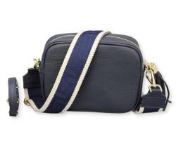 BRISE Umhängetasche für Damen KIRA Handgemachte Crossbody Bag Schultertasche aus 100% Echtleder mit Ledergurt + Breiten Gemusterten Riemen Verstellbarer Gurt Made in Italy (Dunkelblau - 5) von Brise Art