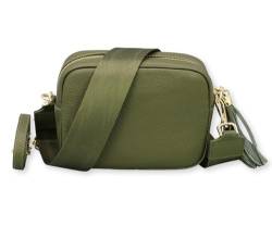 BRISE Umhängetasche für Damen KIRA Handgemachte Crossbody Bag Schultertasche aus 100% Echtleder mit Ledergurt + Breiten Gemusterten Riemen Verstellbarer Gurt Made in Italy (Khaki - 3) von Brise Art