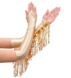 Brishow Damen Lange Pailletten Quaste Handschuhe Satin Fingerlose Handschuhe 1920er Opera Kostüm (Gold) von Brishow