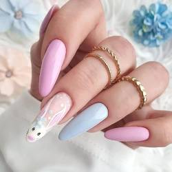 Brishow Künstliche Nägel French Kurze Nägel zum Aufkleben Kaninchen Press on Nails Ballerina Acryl falsche Nägel 24 Stück für Frauen und Mädchen (a) von Brishow