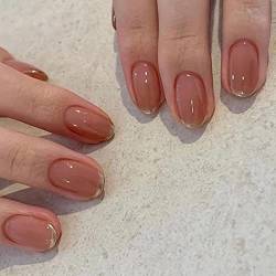 Brishow Künstliche Nägel French Pink Nägel zum Aufkleben Oval Kurze Press on Nails Artificial Ballerina Acryl falsche Nägel 24 Stück für Frauen und Mädchen (C) von Brishow