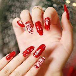 Brishow Künstliche Nägel Weihnachten Nägel zum Aufkleben Schnee Press on Nails Ballerina Acryl Rot Falsche Nägel 24 Stück für Frauen und Mädchen (2) von Brishow