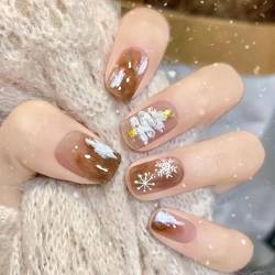 Brishow Künstliche Nägel zum Aufkleben Gold Star Press on Nails Schnee Kurze Falsche Nägel Ballerina Acryl False Nails 24 Stück für Frauen und Mädchen (c) von Brishow