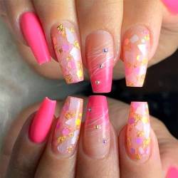 Brishow Rosa Künstliche Nägel Lang French Nägel zum Aufkleben Glitzer press on Nails Ballerina-Acryl-falsche Nägel, 24 Stück für Frauen und Mädchen von Brishow