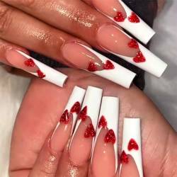 Brishow Rosa Künstliche Nägel Lange Nägel zum Aufkleben press on nails mit Rote Herz falsche Nägel Ballerina Acryl fake nails 24 Stück für Frauen und Mädchen (a) von Brishow