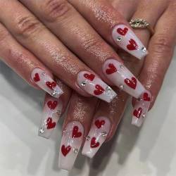 Brishow Valentinstag Künstliche Nägel Lange Nägel zum Aufkleben Rotes Herz Press on Nails Ballerina Acryl falsche Nägel 24 Stück für Frauen und Mädchen (d) von Brishow