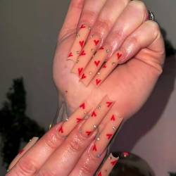 Brishow Valentinstag Künstliche Nägel zum Aufkleben, Lange falsche Nägel press on nails mit Rote Herz, Ballerina-Acryl fake nails 24 Stück für Frauen und Mädchen (c) von Brishow