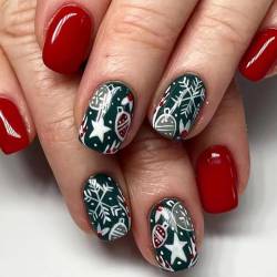 Brishow Weihnachten Nägel zum Aufkleben Schnee Press on Nails mit Elch Rot Künstliche Nägel Kurze Fake Nails 24 Stück für Frauen und Mädchen (c) von Brishow