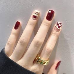 Brishow Weihnachten Nägel zum Aufkleben Schnee Press on Nails mit Elch Rot Künstliche Nägel Kurze Falsche Nägel Fake Nails 24 Stück für Frauen und Mädchen (e) von Brishow