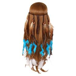 Boho Haarbänder Layered Feathr Stirnband Halloween Dekoration Kopfschmuck Tribal Zubehör für Frauen und Mädchen (Blau) von Briskorry