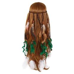 Boho Haarbänder Layered Feathr Stirnband Halloween Dekoration Kopfschmuck Tribal Zubehör für Frauen und Mädchen (Grün) von Briskorry