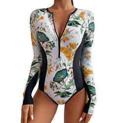 Briskorry Damen Bademode Rash Guard Badeanzug Set UV-Schutz Swim Langarm Shirt Slim-Fit Surf Shirt Badeshirts Bikinihose (xA-White, L) von Briskorry