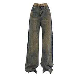 Briskorry Damen Baggy Jeans Y2K Cargohose Denim Hosen Straight Leg Jeanshose Hip Hop Boyfriend Cargo Jeans Vintage Bedruckte Loose Pants 90er E-Girl Streetwear (a-A, S) von Briskorry