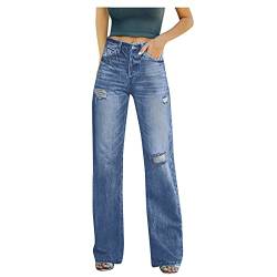 Briskorry Damen Baggy Straight Jeans Boyfriend Y2k Style Jeanshose Gerades Weites Bein Streetwear Teenager Mädchen Lässige Streetwear Damenjeans von Briskorry