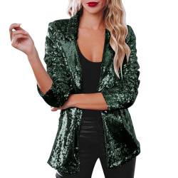 Briskorry Damen Blazer Glitzer Pailletten Bolero Jacke Festlich Retro Jacke Langarm Jäckchen Top für Disco Party Karneval Fasching Clubwear Pailletten Blazer Pailletten Jacke Casual (1-Green, XL) von Briskorry