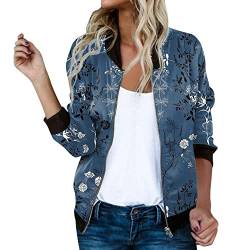 Briskorry Damen Casual Jacke Blumenmuster Langarm Bomberjacke Reißverschluss Stehkragen Outwear Kurz Coat Herbst Frühling Floral Casual Jacke Vintage Baseballkragen Jacke von Briskorry