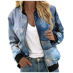 Briskorry Damen Jacke Blumenmuster Langarm Bomberjacke Reißverschluss Outwear Kurz Mantel Herbst Frühling Leicht Jacke Damen Blouson Jacke College Jacke Damen Bomberjacke Damen Winter von Briskorry