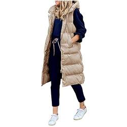 Briskorry Damen Kapuzen Daunenweste Mantel Winter Leichte Steppjacke Lange Schlanke Weste Jacke Übergroße Ärmellose Steppweste Winddichte Herbst und Winter Daunenjacke von Briskorry