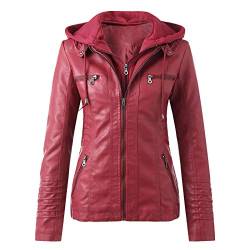 Briskorry Damen Lederjacke Braun Bikerjacke Vintage Kunstlederjacke Elegant Übergangsjacke Motorradjacke Kunstleder Mit Stehkragen Leder Damenjacke Jacket mit Annehmbarer Kapuze von Briskorry