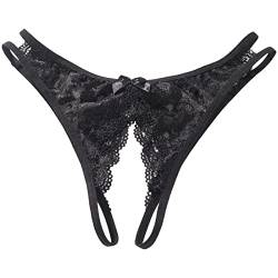 Briskorry Damen Spitze Sexy Tanga,Ouvert Slip Unterhosen,Niedrige Taille Offener Schritt V-String Thongs,Perspektive Höschen mit Perlen Blumen Bögen,Erotische Unterwäsche für Erwachsene von Briskorry